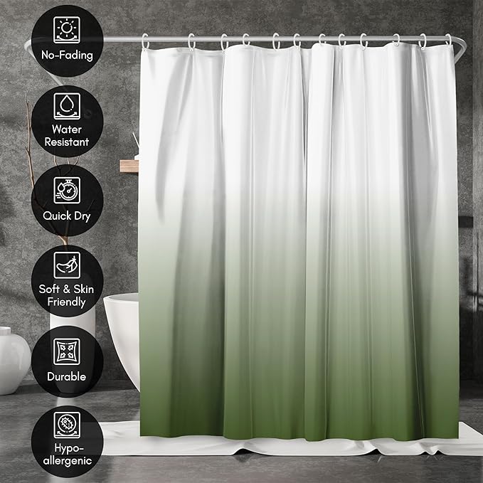 Americanflat 71x74 Sage Green Ombre Shower Curtain - Water-Resistant Long Shower Curtain with Durable Grommets and 12 Hooks - 100% Polyester