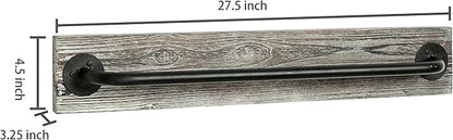 MyGift Bathroom Towel Rack, Hand Towel Holder Wall Mounted, Industrial Fixtures Hanging Towel Bar, Farmhouse Bathroom Decor, Rustic Torched Solid Wood with Realistic Metal Pipe