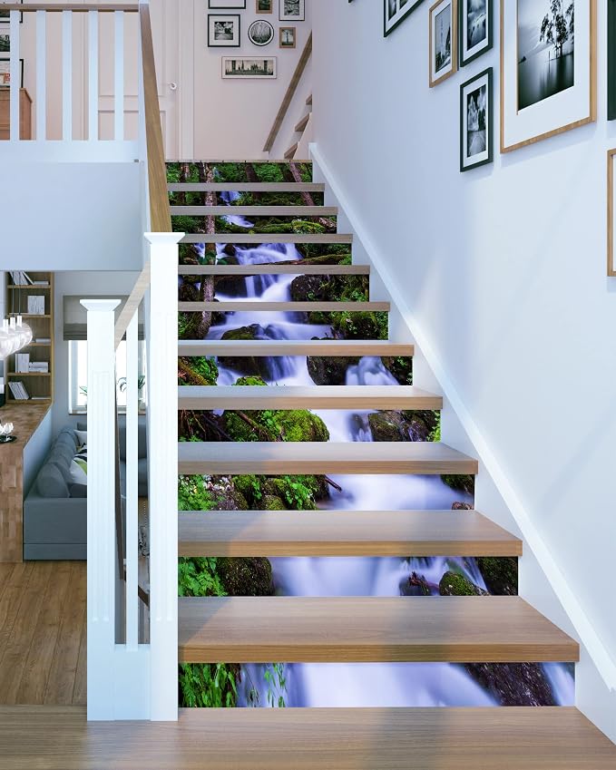 FLFK Stair Riser Decals - Stair Stickers Decals Peel and Stick,Waterfall Stair Decals Self-Adhesive for Home Decor, 39.3" W x 7.08" H x 13Pcs