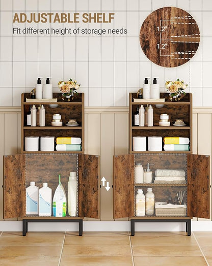 Hzuaneri Bathroom Storage Cabinet, Small Floor Cabinet with 2 Door | Toilet Paper Cabinets, Bathroom Organizer with Adjustable Shelf, for Small Spaces,Rustic Brown,Arch Door,7.1" Dx14.6 Wx32.7 H
