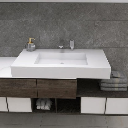 35"X19" Wall Mount Sink, Stone Bathroom Sink without Holes | Matte Bathroom Vanity Vessel Sinks Rectangle, Modern Floating or Countertop Freestanding Wall Hang Sink Bowl