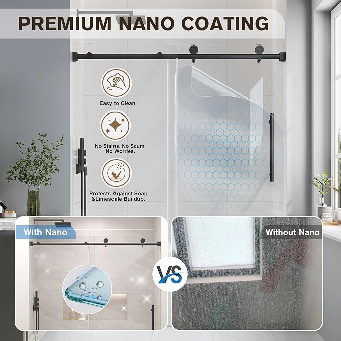55-60" W x 60" H Frameless Bathtub Shower Door Matte Black | 1/4''(6mm) SGCC Tempered Glass,Explosion Proof Film,Nano Coating,Customizable width,Reversible installation,Easy to Clean