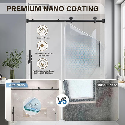 55-60" W x 60" H Frameless Bathtub Shower Door Matte Black | 1/4''(6mm) SGCC Tempered Glass,Explosion Proof Film,Nano Coating,Customizable width,Reversible installation,Easy to Clean