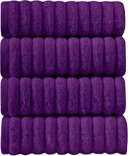 Elegant Comfort Luxury 100% Turkish Cotton Corduroy Ribbed 4 Pack Hand Towel Set 16 x 28 Inch - Absorbent, Super Soft, Quick Dry, Premium Towels for Bathroom, Gym, Spa and Hotel Use, Purple