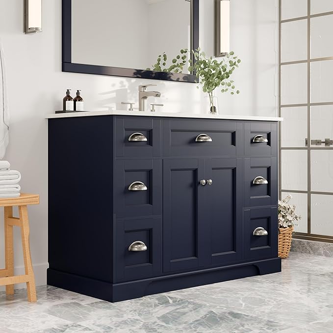 Eviva Epic 48 in. Blue Bathroom Vanity with White Carrara Quartz Countertop