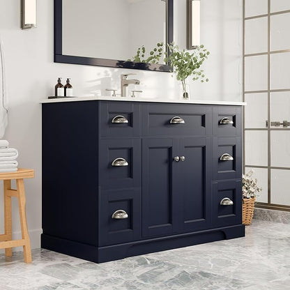 Eviva Epic 48 in. Blue Bathroom Vanity with White Carrara Quartz Countertop