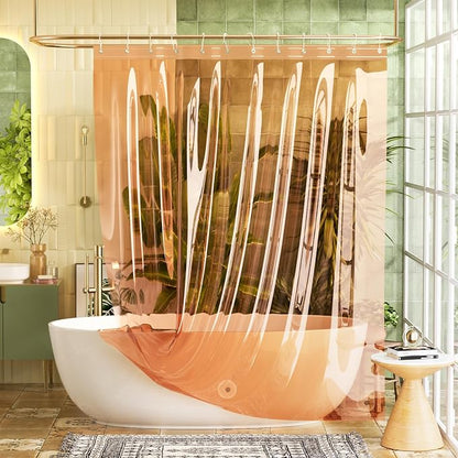 Bathway Shower Curtain Liner, Clear Shower Curtain Liner 72x72 PEVA Waterproof Shower Curtain Liner Plastic with 3 Magnets and 12 Rustproof Metal Grommets, Lightweight Orange Amber Shower Liner