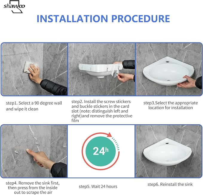 Small Bathroom Sink Wall Mount Bathroom Corner Sink, Triangular wash basin No-Drill Installation Self-Adhesive 12 x 12 Inch with 1.26 Inch Faucet Hole, Mini Rv sink Plastic Sink for Home, Dorm, Garage