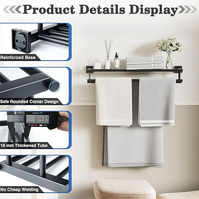 Alise Towel Rack for Bathroom Wall Mount,Double Towel Bars with Shelf,SUS304 Stainless Steel Towel Holder for Bathroom,Matte Black Towel Hanger for Bathroom,32 Inch