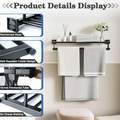 Alise Double Towel Rack for Bathroom Wall Mounted 20 Inch,Matte Black | SUS304 Stainless Steel Towel Rack with Shelf,Bathroom Tower Holder Towel Shelf with Double Towel Bars for Bath Kitchen