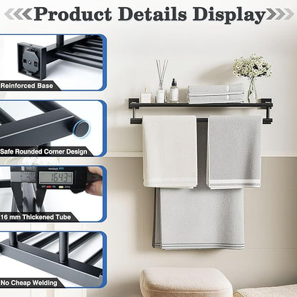 Alise 20 Inch Towel Rack for Bathroom Wall Mount,Black Double Towel Bars with Shelf,SUS 304 Stainless Steel Bathroom Towel Holder Towel Hanger for Bathroom Walls,Matte Black
