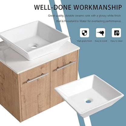 24" Floating Vanity with Sink, 24 Inch Bathroom Vanity with Sink, Modern Plywood Floating Cabinet with Sintered Stone Countertop and White Ceramic Basin, Soft Close Doors