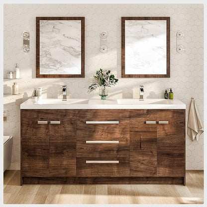 Eviva Lugano 72 in. Rosewood Double Sink Bath Vanity with Acrylic Top and Integrated Sinks