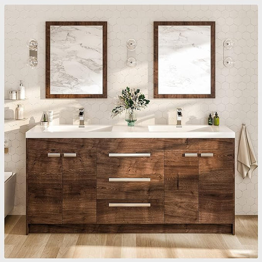 Eviva Lugano 72 in. Rosewood Double Sink Bath Vanity with Acrylic Top and Integrated Sinks