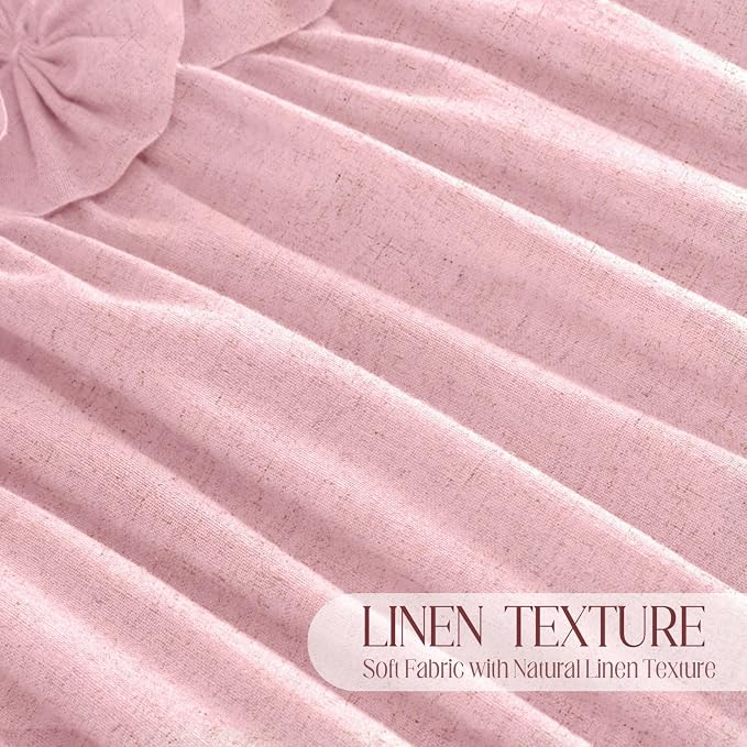 Ruffle Farmhouse Linen Shower Curtain with Vintage Pink Linen 72" W x 72" H | Linen Blend Fabric, Ruffle Bow and Ruffled Hem，Linen Texture，Machine Washable，12 Metal Holes and Plastic Hooks
