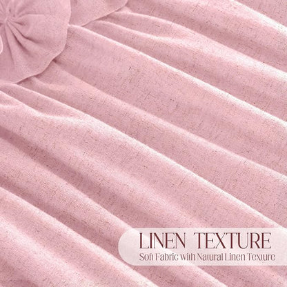 Ruffle Farmhouse Linen Shower Curtain with Vintage Pink Linen 72" W x 72" H | Linen Blend Fabric, Ruffle Bow and Ruffled Hem，Linen Texture，Machine Washable，12 Metal Holes and Plastic Hooks