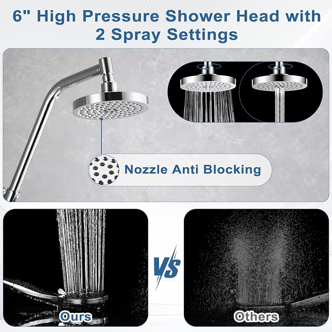 BRIGHT SHOWERS Rain Shower Head with Handheld Combo, Dual Shower System with Slide Bar, Rain Shower System, Adjustable Height, Brass Slide Bar & Diverter, 60 Inch Stainless Steel Hose, Brushed Nickel