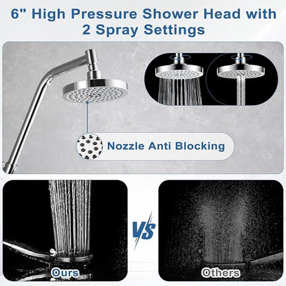 BRIGHT SHOWERS Rain Shower Head with Handheld Combo, Dual Shower System with Slide Bar, Rain Shower System, Adjustable Height, Brass Slide Bar & Diverter, 60 Inch Stainless Steel Hose, Brushed Nickel