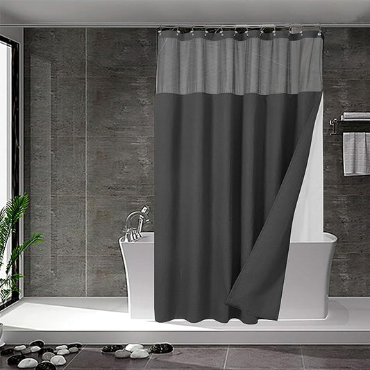 N&Y HOME Waffle Weave Shower Curtain with Snap Liner 71x72, Graphite Gray | 12 Metal Hooks Included, Snap on Fabric Liner, Mesh Window, Washable, Hotel Style Shower Curtain Set for Bathroom