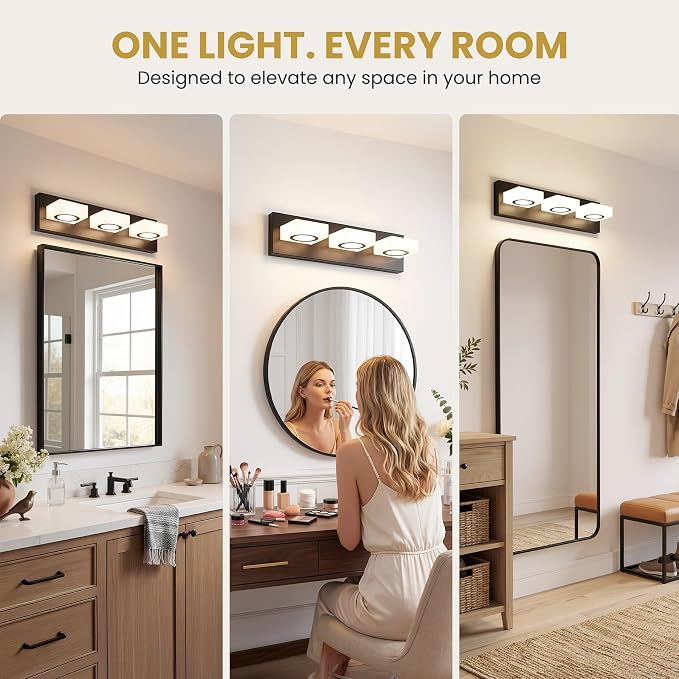 Bathroom Vanity Light, 3-Light 16 Inch Matte Black 5CCT 2700-6500K LED Bathroom Light Fixtures Over Mirror, Vanity Lighting Modern Bath Wall Sconce for Mirror Bedroom Living Room