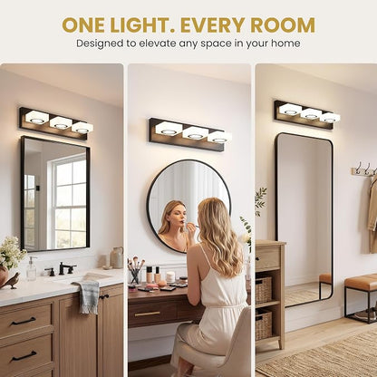 Bathroom Vanity Light, 3-Light 16 Inch Matte Black 5CCT 2700-6500K LED Bathroom Light Fixtures Over Mirror, Vanity Lighting Modern Bath Wall Sconce for Mirror Bedroom Living Room