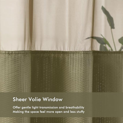 No Hook Shower Curtain with Snap-in Liner, Embossed Waffle Design Fabric Shower Curtain for Bathroom, Soft & Lightweight, 71x74, Taupe