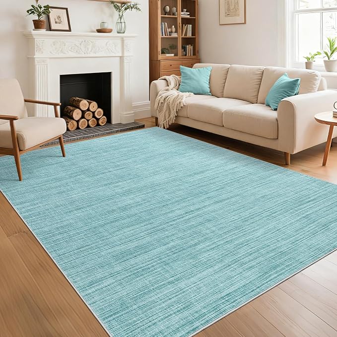 Garvee 5x7 Modern Solid Color Washable Rug for Entryway Indoor, Blue | Non Slip Backing Stain Resistant Non Shedding Low Pile Soft Neutral Area Rugs for Living Room Bedroom Dining Room Nursery