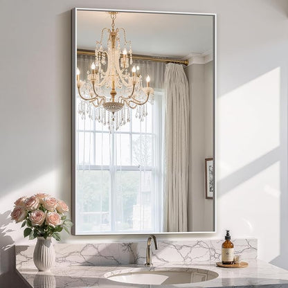 Bathroom Vanity Mirror for Wall, 24"x36" Bathroom Mirror for Over Sink | HD Shatterproof Glass, Rectangular Metal Frame, Horizontally or Vertically, Mirror for Bathroom, Living Room, Entryway,Silver