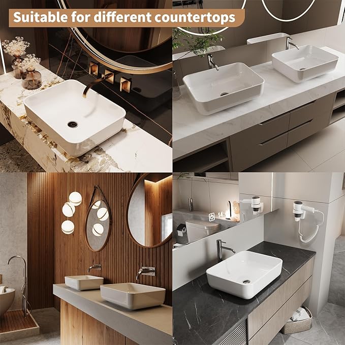 19.7"X15.7" Vessel Sink Rectangular Above Counter White Porcelain Ceramic Modern Bathroom Vanity Sink Rectangle Art Basin