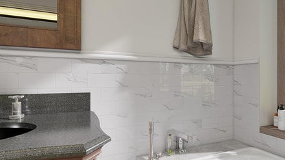 Luxury 10-Sheet Peel and Stick Backsplash,Self Adhesive Faux Stone 12”x12” White Subway Tile for Kitchen,Glossy Waterproof Carrara Brick Marble Look,Stick on Accent Wall for Bathroom,Bedroom