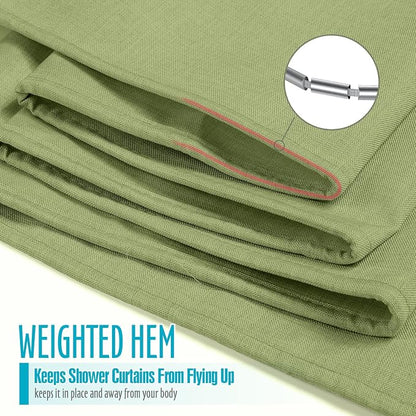 Ga-Geetopia Linen Textured Shower Curtain Set with Hooks, Hotel Luxury, Weighted Hem, 72W x 72L, Sage Green