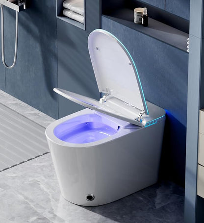 Smart Toilet with Bidet Built in, UV Self-Clean Nozzle, Auto Open Close | 1000g MaP, Dual User Memory Mode, Heated Seat, Instant Warm Water, Dry, Night Light, ADA Elongated Tankless Toilet, 1.28 GPF