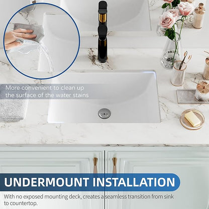 Undermount Bathroom Sink Rectangle, Hugsleek Interior Bowl Size 18 x 11 inch White Porcelain Ceramic Vessel Sink Under Counter Exterior Size 20x14in Rectangular Bath Sink Basin Lavatory Fireclay