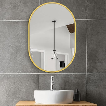 28x20 Gold Oval Bathroom Mirror for Over Sink, Aluminum Frame | HD Reflection No Distortion, Aluminum Frame, Mounting Hardware for Vertical or Horizontal Mount