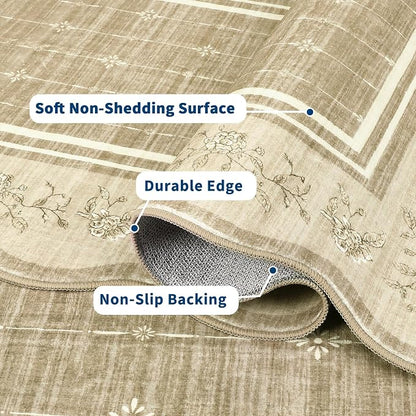 Garvee 2x6 Runner Rug Scalloped Kitchen Runner Rug Entryway Runners Camel | Washable Non Slip Modern Bordered Foldable Thin Accent Carpet Low Pile Soft Nursery Rugs for Hallway Bathroom Bedside Laundry