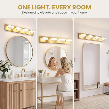 Bathroom Vanity Light, 4-Light 31 Inch Brushed Gold 5CCT 2700-6500K LED Bathroom Light Fixtures Over Mirror, Vanity Lighting Modern Bath Wall Sconce for Mirror Bedroom Living Room