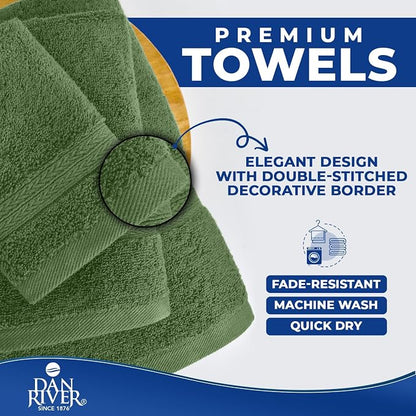 DAN RIVER 8 Piece Luxury Bath Towels for Bathroom, Towel Set, Sage Green | 2 Bath towels, 2 Hand towels, and 4 Wash Cloths, 600 GSM 100% Ring Spun Cotton, Highly Absorbent, Gym, Hotel, guest, and Spa