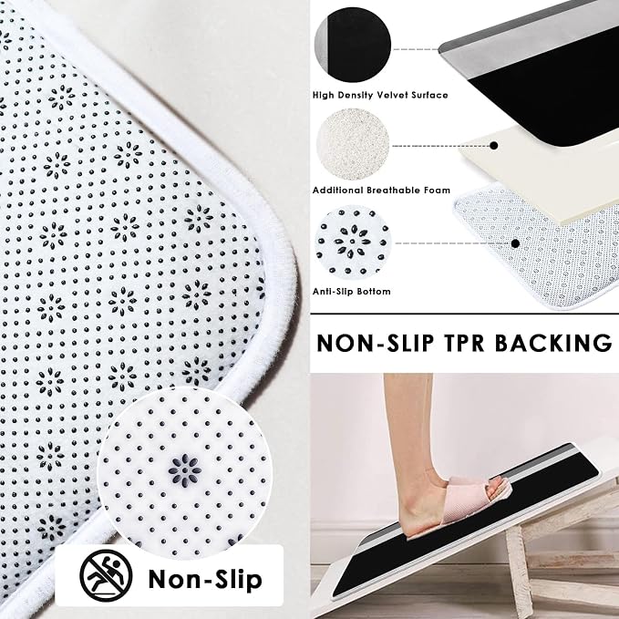 Geometric Bathroom Sets with Shower Curtain and Rugs, 4 Pcs, | Striped Minimalist Modern Black Bathroom Decor Set with Toilet Lid Cover, Non-Slip Bath Mats and Accessories 12 Hooks