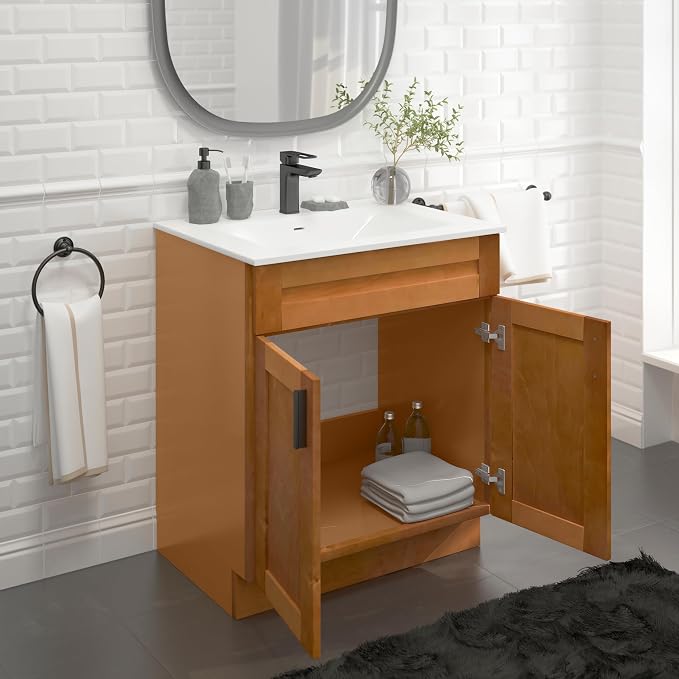 30" Maple Shaker Bathroom Vanity Base – Ready-to-Assemble Sink Cabinet, Freestanding Bathroom Vanity Base Only, No Top or Sink