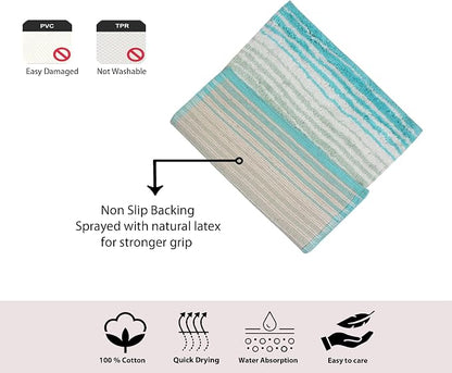 Home Weavers 100% Cotton Gradiation Collection Bathroom Décor | Washable Rug | Bathroom Mat | Kitchen Mat | Bathroom Rug Set | Bath Mat Set | Bath Floor Mat Non Slip, 2 Piece Set(S+M), Turquoise