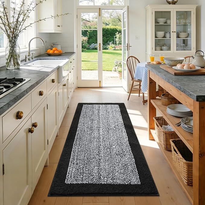 44x24 Large Bathroom Rugs Washable Non Slip, Black Bath Mat for Bathroom Floor Tub, Soft Absorbent Quick Dry Mats for Shower, Bathtub,Home Decor