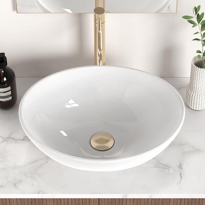 KES Bathroom Vessel Sink, 16" x 13" Oval Vessel Sink for Bathroom Vanity Countertop, Glossy White Ceramic Bowl Sink Egg Shape Above Counter, Modern Look, Crafted to Endure, BVS124