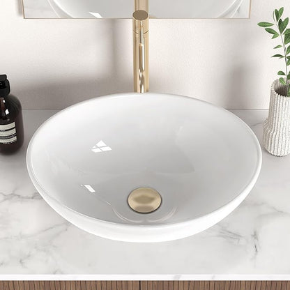KES Bathroom Vessel Sink, 16" x 13" Oval Vessel Sink for Bathroom Vanity Countertop, Glossy White Ceramic Bowl Sink Egg Shape Above Counter, Modern Look, Crafted to Endure, BVS124
