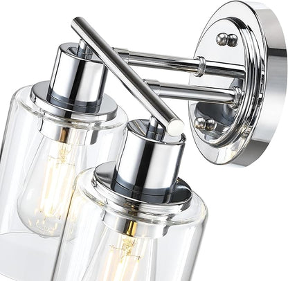 2-Light Chrome Bathroom Vanity Light Fixture Over Mirror,Chrome Vanity Lights for Bathrooms,2 Bulb Bathroom Wall Light Over Sink