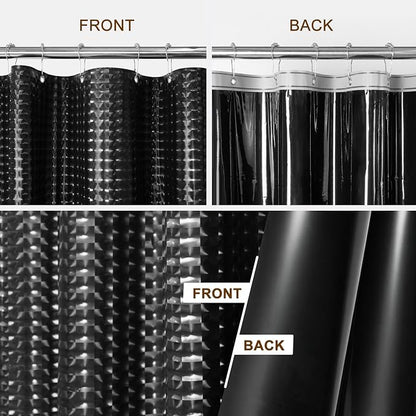 Barossa Design Extra Long Shower Curtain Liner Dimensional Black, 72x84 | Waterproof PEVA, 3 Bottom Magnets, Metal Grommets, Lightweight Plastic Shower Liner XL 72 x 84 Inches for Bathroom/Tub