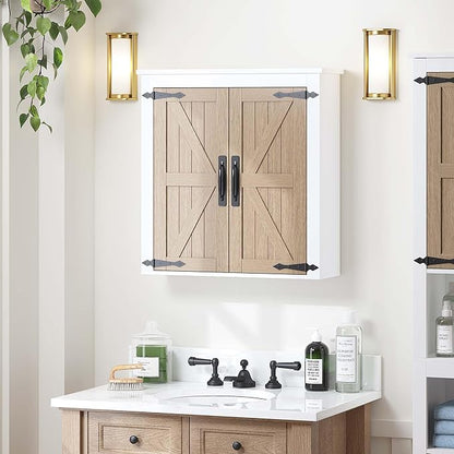 Spirich Bathroom Wall Cabinet Over Toilet, Farmhouse Wall Mounted Medicine Cabinet Organizer with Wood Grain Barn Doors and Adjustable Shelves