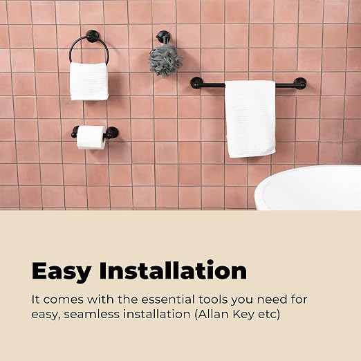 Bathroom Hardware Accessory Set Includes 24’’ Towel Bar, Toilet Paper Holder, Hand Towel bar and Robe Hook - Bathroom Towel Rack Set (5 - Piece Accessories Set, Matte Black)