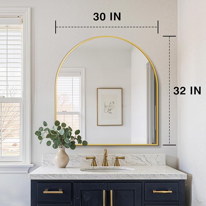 FICTOR 30" x 32" Arched Bathroom Vanity Mirror for Over Sink, Gold | Anti-Rust Metal Framed, HD Tempered Shatter-Proof Glass, Modern Wall Mirror for Entryway, Living Room, Bedroom