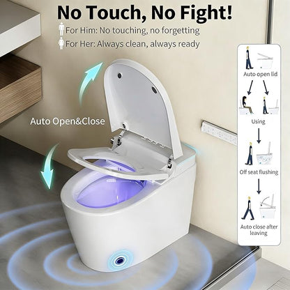 Smart Toilet with Bidet, Foam Shield, UV-C Light, Blackout Flush, Dual Auto Flush, Heated Seat, Air Dryer, Modern Elongated Japanese One Piece Bidet for Bathrooms