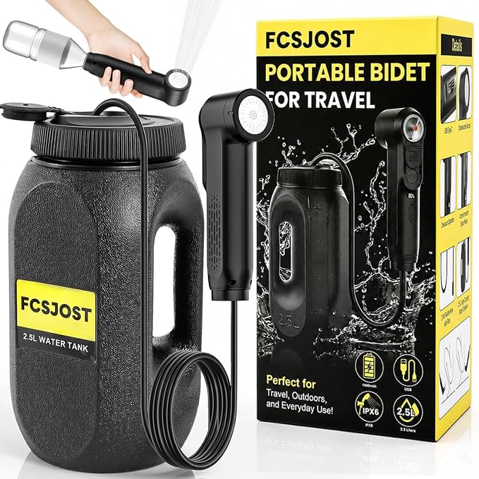 Portable Bidet for Travel, High Pressure Electric Bidet for Women & Men, 1600mAh Battery, Dual Adjustable Spray Modes, LED Display, 2.5L Tank, IPX6 Waterproof Handheld Bidet for Camping & Home